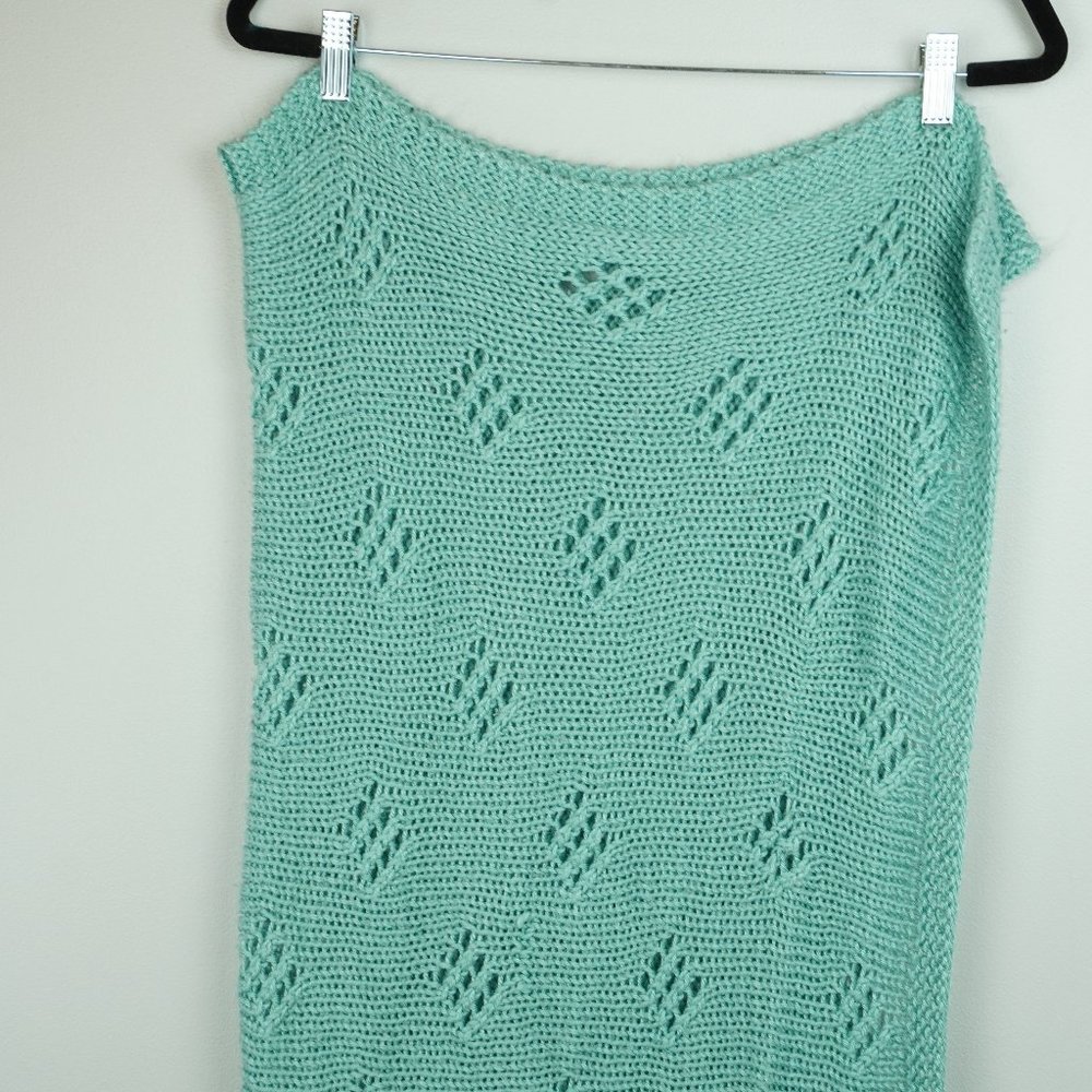 Handmade Green Diamond‎ Knitted Blanket Size 40x42